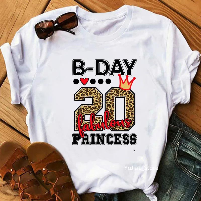 20th Princess Birthday Gift For Girls Tshirts Women Princess Crown Graphic T Shirt Femme Kawaii Clothes Summer Tops